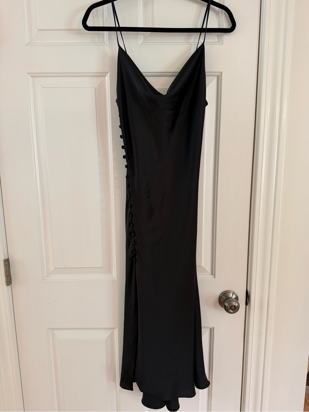 Zara Black Slip Midi Dress with Side Button Detail